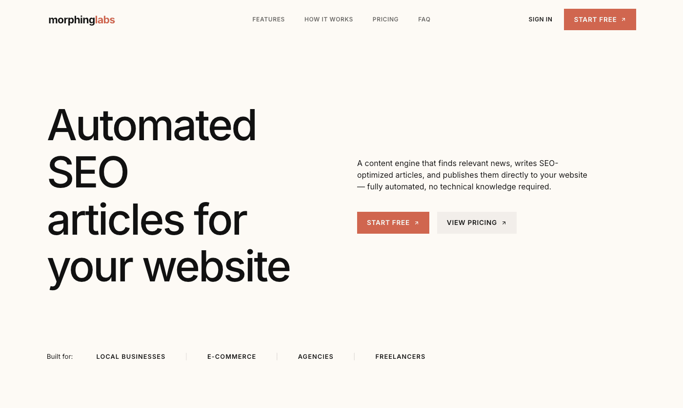 The MorphingLabs landing page